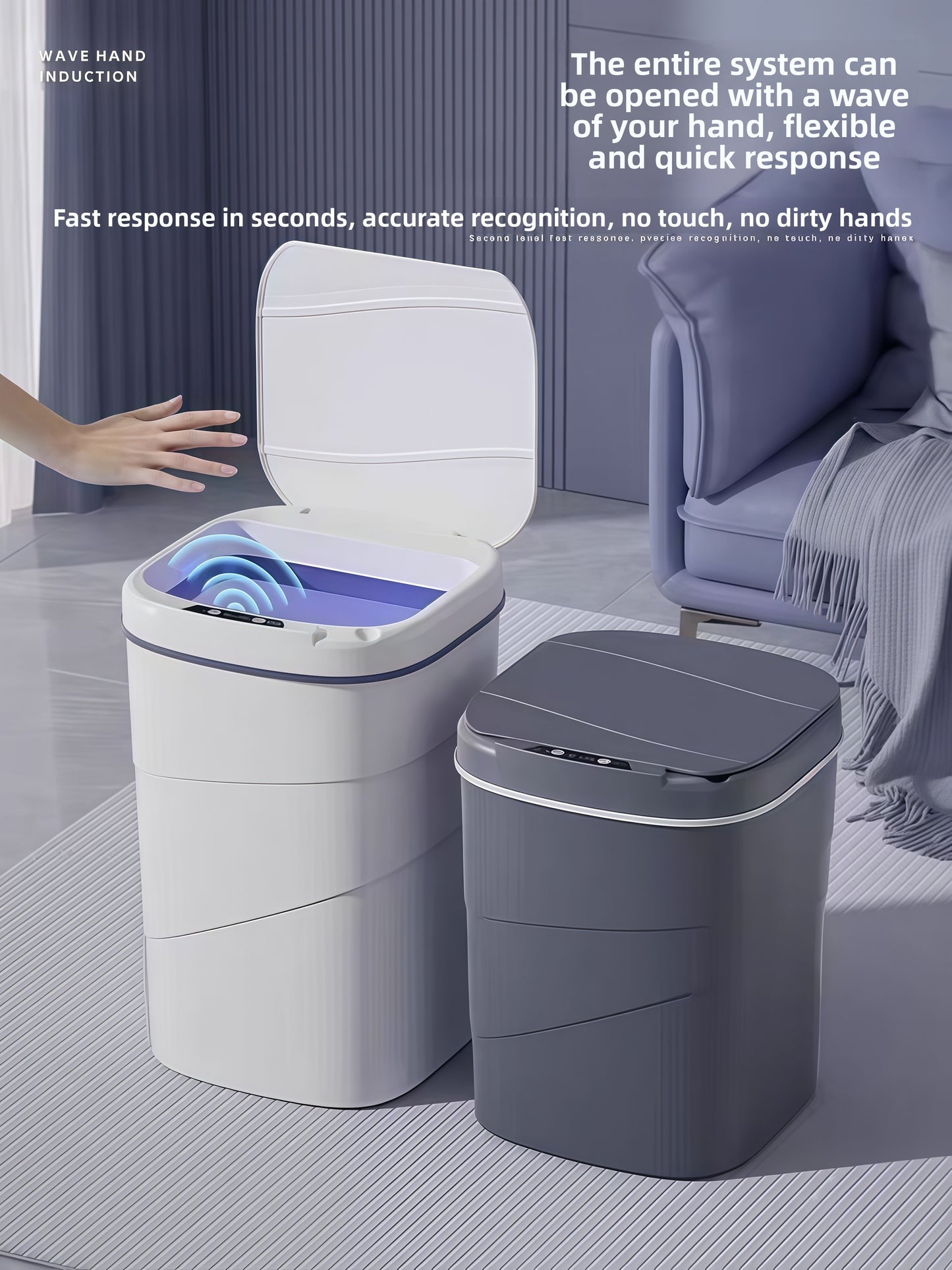 Smart Sensor Trash Can Automatic Lid Large Capacity Kitchen Bathroom